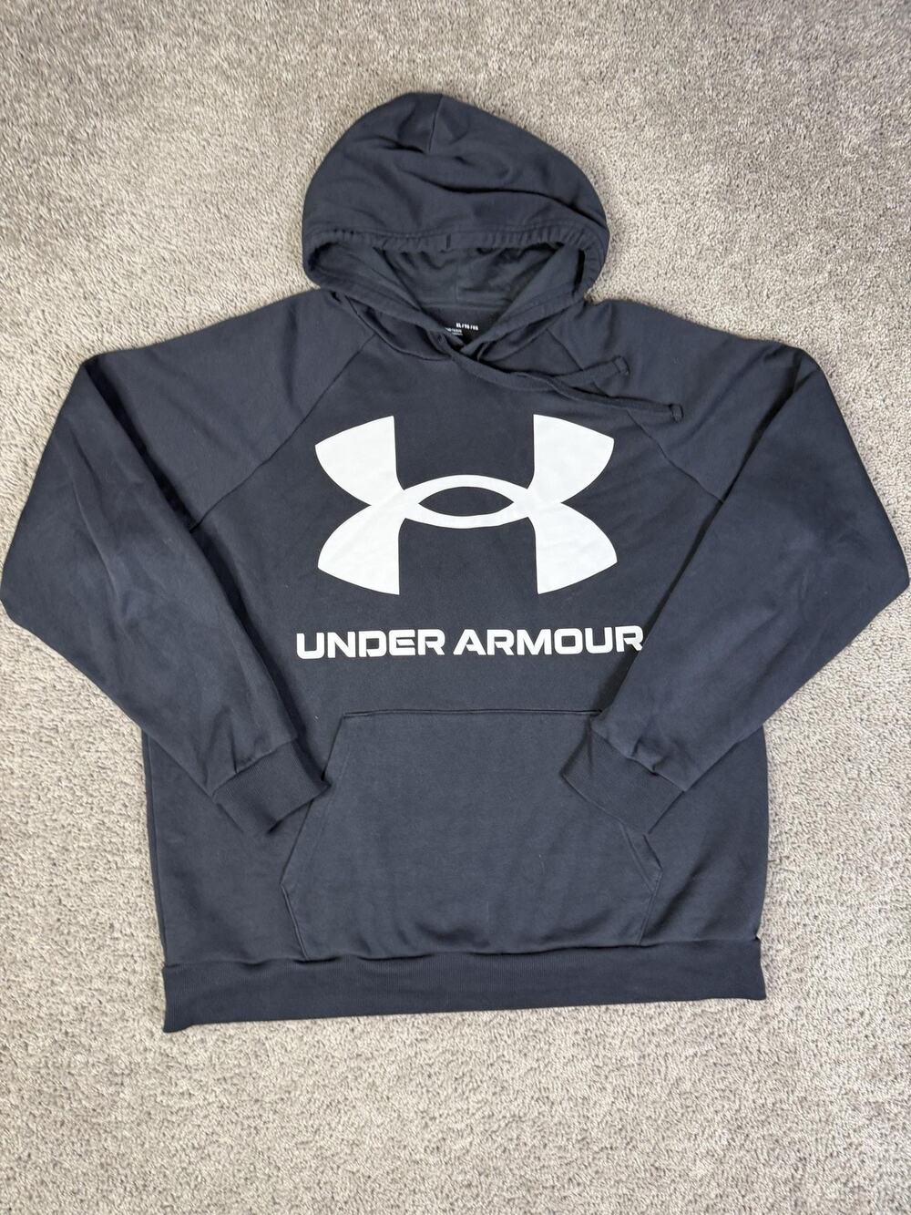 Under Armour Hoodie Mens XL Black Pullover Hooded Pockets Fleece Logo Graphic